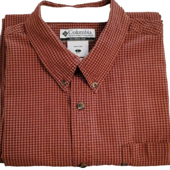 Columbia Sportswear Men's Long Sleeve Plaid Rust Button Down Shirt Size Large - Picture 2 of 10